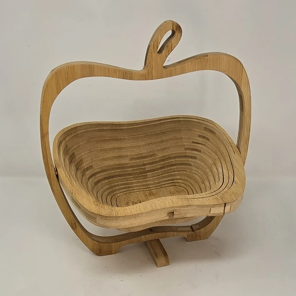 Bonnie & Pop collapsible wooden apple shape fruit basket trivet‎ kitchen ware